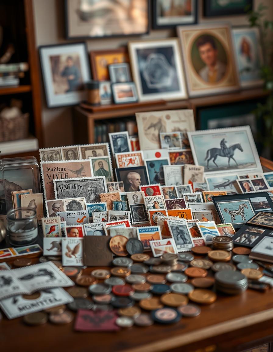 Collection of stamps and coins